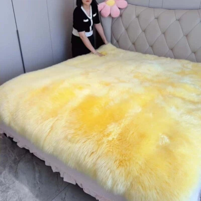 100% Pure Sheepskin Bed Mat Queen King Bed Cover Warm Australian Wool Blanket - Image 1 of 4