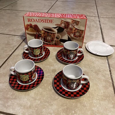 Juego de 4 platillos para tazas de café espresso Sakura Route 66 Diner Demitasse Cappuccino 5 oz Nuevo de Lote Antiguo Foto 1 de 4