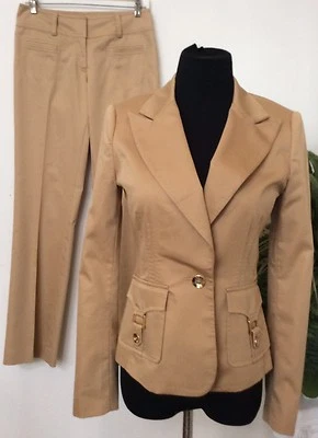 New Cache Women's Career Sandy Beige Cotton Blend 2 Piece Pant Suit Size 2  - Image 1 of 4
