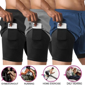 Pantalones Cortos para Correr 2 en 1 Para Hombre Entrenamiento Atlético Entrenamiento Gimnasio Deportes al Aire Libre Pantalones Cortos - Imagen 1 de 19
