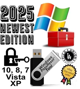 2025 Edition Windows 10, 8, 7, Vista, XP Password Reset Tool On USB Flash Drive - Picture 1 of 1