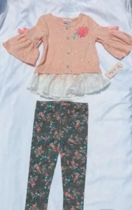 Conjunto Suéter Pullover Marca Little Lass Conjunto 2T Coral Rosa Cárdigan Floral Pantalón - Imagen 1 de 6