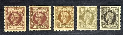 Карибские марки SC # 163 (2), 167, 169, 172 (лот из 5) - король Альфонсо, MH 1898 - Изображение 1 из 2