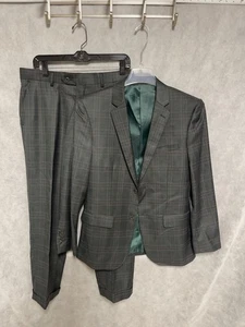 Alain Dupetit Suit Men's 36S Green Glen Plaid 2B Flannel Slim Pants 33X27 Luxury - Picture 1 of 17