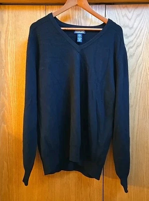 Lands End Sweater Mens Large Black 100% Cashmere V Neck Pullover Classic - Image 1 of 4