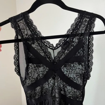 Fredericks of Hollywood Black Lace Chemise Sheer Bodycon Slip Dress Womens Small - Image 1 of 4