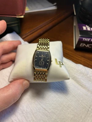 Reloj pulsera vintage de cuarzo con diamantes Dufonte Lucien Piccard para hombre esfera negra Foto 1 de 4