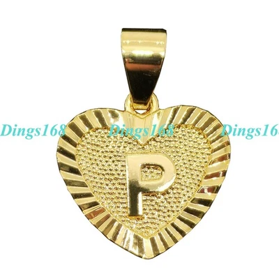Letra "P" - Colgante Corazón Relleno Oro 18K Genuino Hombre y Mujer + Collar Cadena Foto 1 de 3