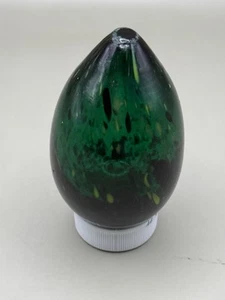 Blenko Glass VC Hand Blown Easter Egg Emerald Green With Glowy Citrine Frit - Picture 1 of 4