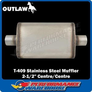 Outlaw T-409 Stainless Steel Muffler, Single 2-1/2" Inlet/Outlet, Centre/Centre - Picture 1 of 4
