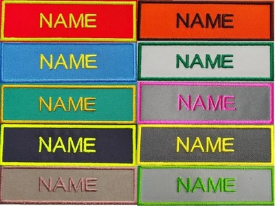 Namensschild Aufnäher Bestickt Mit Wunschtext Viele Farben mit/ohne Klett - Bild 1 von 4