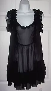 Women's Size Medium Sexy Black Negligee with Ruffle Trim Maid Inspired Look - Picture 1 of 5