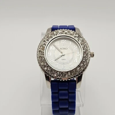XOXO XO8019 Womens Rhinestone Accent Faux Chrono Blue Silicone Quartz Watch - Image 1 of 4