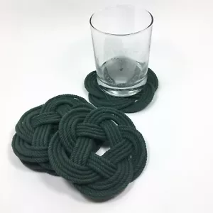 Nautical Coasters Woven Forest Green Sailor Knot absorbent 100% cotton set of 4 - Picture 1 of 5
