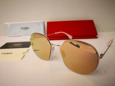 Nuevo FENDI Eyeline FF 0313/F 35J/0J Gafas de sol Marco rosa/Lente espejo Oro rosa Foto 1 de 4