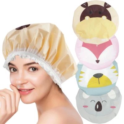 Wasserdichte Duschhaube Damen 4er Set, Wiederverwendbare Badekappen für Locken - Bild 1 von 4