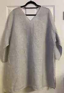 NWT $198 Eileen Fisher Pearl Organic Handkerchief Linen Stripe V Neck Tunic 3X - Picture 1 of 7