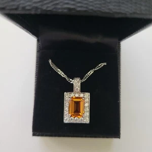 Gold Coast Citrine Crystal Platinum Plated Clear Rhinest Pendant Chain Necklace - Picture 1 of 8