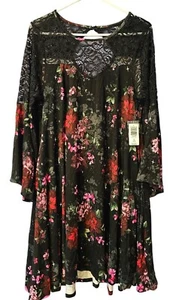 Vestido Torrid para Mujer Súper Suave Negro Floral Encaje Campana Manga Larga Línea A 2X Nuevo con Etiquetas - Imagen 1 de 10