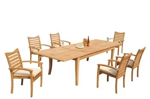 7pc Grade-A Teak Dining Set 122" Atnas Rectangle Table Aspen Stacking Arm Chairs - Picture 1 of 5