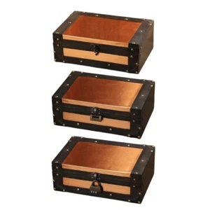Vintage Wooden Treasures Chest with Lock Antique Keepsakes Jewelry Storage Box - Bild 1 von 11