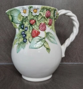 Raro vaso brocca vintage italiano decorato bacche rialzate bianco verde ceramiche - Foto 1 di 19