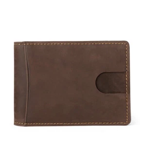 Mens Wallet Money Clip Gneuine Leather Front Pocket ID Card Holder RFID Blocking - Picture 1 of 15
