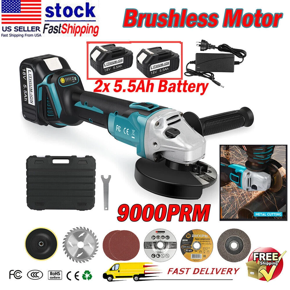 125mm Brushless Cordless Angle Grinder Cutting Polishing Battery For Makita 18V - Image 1 of 4
