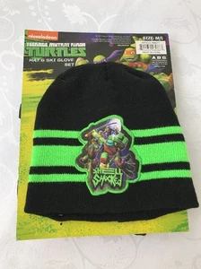 Teenage Mutant Ninja Turtles Beanie Ski Glove Set Size M L Boys Winter Hat Black - Picture 1 of 9