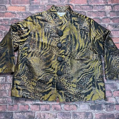 Chaqueta Caroline Rose Talla Grande L Estampado Animal Tigre Leopardo Arte Metálico EE. UU. Foto 1 de 4