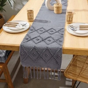 Jute Hand Woven Table Runner 6 Seater 14x72 INCH Grey_Hexa - Picture 1 of 3