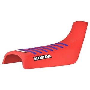 1993-2024 Honda XR 650L gripper seat cover  all RED w/ BLUE ribs #215 LOGO - Picture 1 of 5