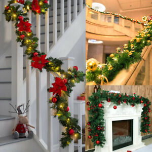 9Ft Christmas Garland with LED Lights For Stairs Fireplace Wreath Xmas Decor US