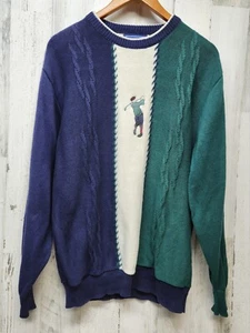 Savilerow Sweater Men M Multi-Color Embroidered Golf Print Preppy Made USA - Picture 1 of 9