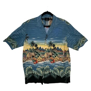 VTG  Hawaiian Shirt Royal Creation Sz LG  Blue Scenic Mountains Made in Hawaii - Picture 1 of 4