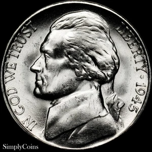 1945-S Jefferson Silber Krieg Nickel Stempelglanz - Bild 1 von 2