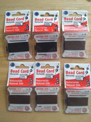 LOTE 6 Hilos de Seda Griffin con Aguja 2m Nº Cuerda de 8 cuentas con cordón de perlas negro Brn Foto 1 de 4