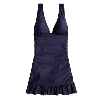 RE-IMAGINED BY J.CREW WOMENS NAVY BLUE RUCHED SZ 22 V NECK SWIM DRESS COVER NWT - Image 1 of 4