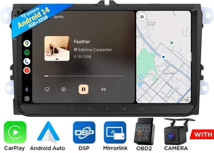CAM+OBD+ Android 14 Car Stereo Radio GPS CarPlay for VW GOLF MK5 6 Sharan Tiguan - Picture 1 of 23