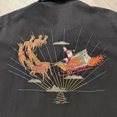 Camisa Tori Richard Para Hombre XL Seda Navidad Santa Trineo Llama Reno Negra Foto 1 de 4