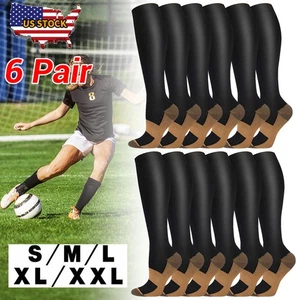 6 pares de calcetines de compresión de cobre de 20-30 mmHg, soporte graduado para hombres mujeres S-XXL - Imagen 1 de 17