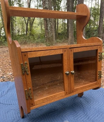 Vintage/Antique Hardwood Two Glass Door Hanging Cabinet/Shelving - Image 1 of 4