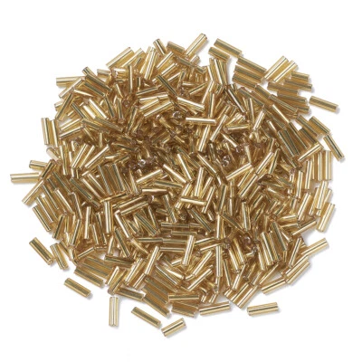 Goldenrod Silver-Lined Glass Bugle Beads For Jewelry Making 1.8x6mm 1250pcs/50g - Image 1 of 4