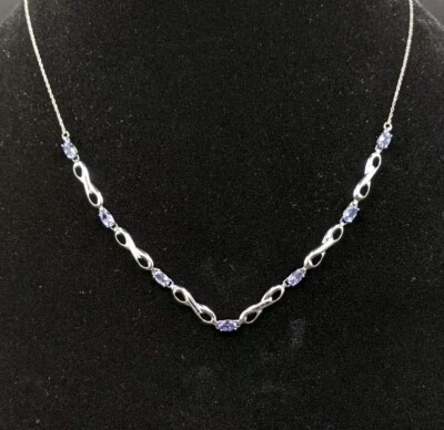 Collar STS 10K Oro Blanco y Tanzanita Delicado 18" - 2.3g Foto 1 de 4