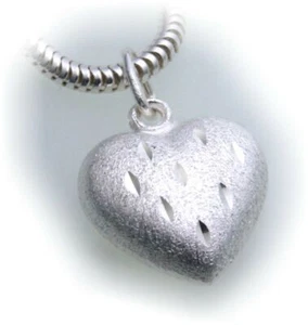 Pendant Heart Genuine Silver 925 Dia. Matte Sculptural Sterling Silver Unisex - Picture 1 of 2