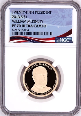 2013 S, $1 William McKinley, Graded PF 70 Ultra Cameo by NGC  * Patriotic Label - Image 1 of 4