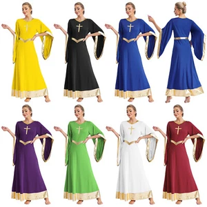 Mujer Vestido Litúrgico Manga Acampanada Maxi Alabanza Lírica Danza Iglesia Disfraz - Imagen 1 de 99