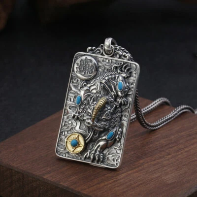 S925 Silver Pixiu Divine Beast Pendant Chinese Attract Wealth Prosperity Amulet - Изображение 1 из 4