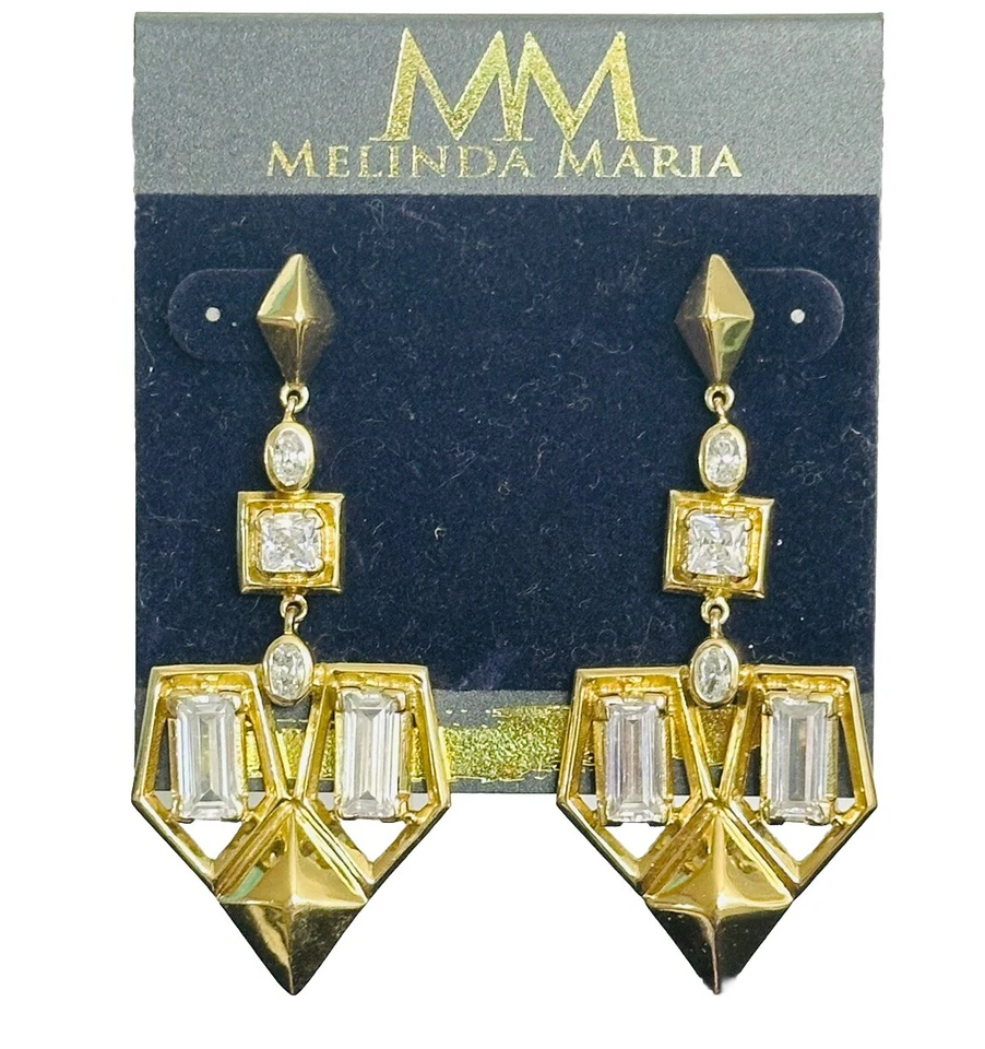 Melinda Maria Gold Platted Dangle Crystal Statement Earrings 2.5" New  $178 - Image 1 of 4