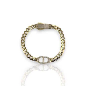 Pave "CD" Link Cz Bracelet - 10K Yellow Gold - Picture 1 of 5